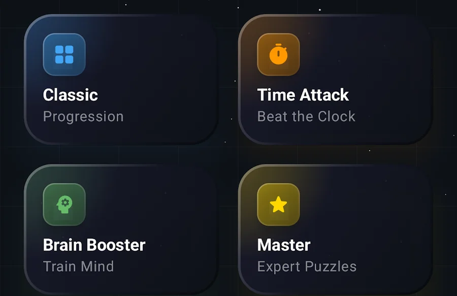Classic, Time Attack, Brain Booster and Master mode cards