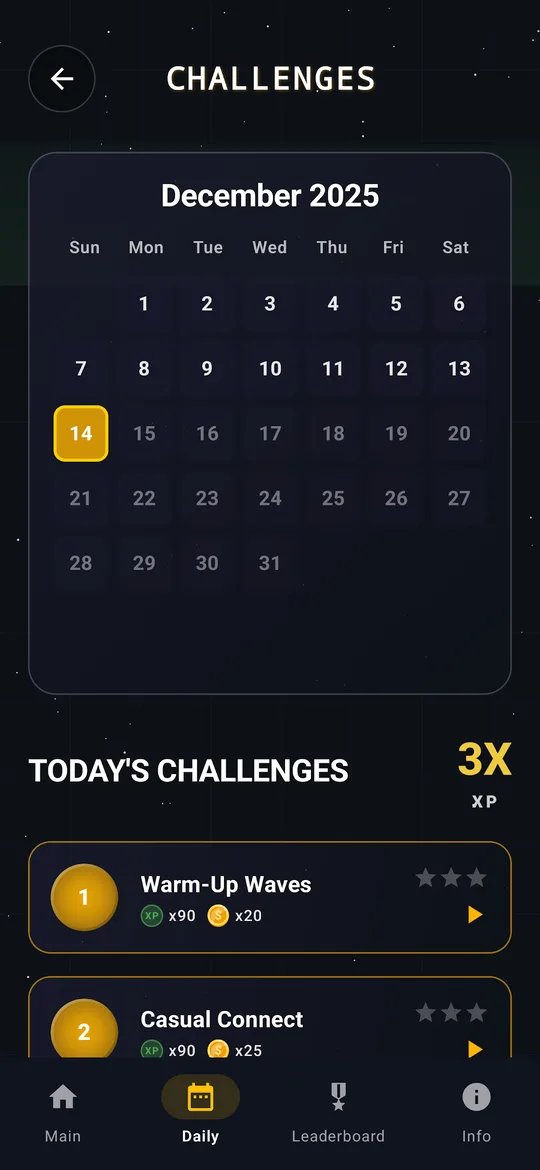 Daily challenge calendar with today's challenges