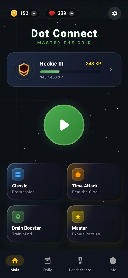 Dot Connect main menu with game modes